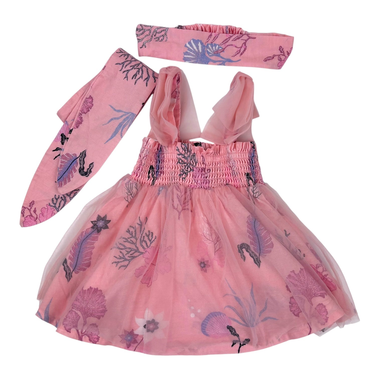Country Road Pink Sealife Shirt w Matching Headbands, Size 1