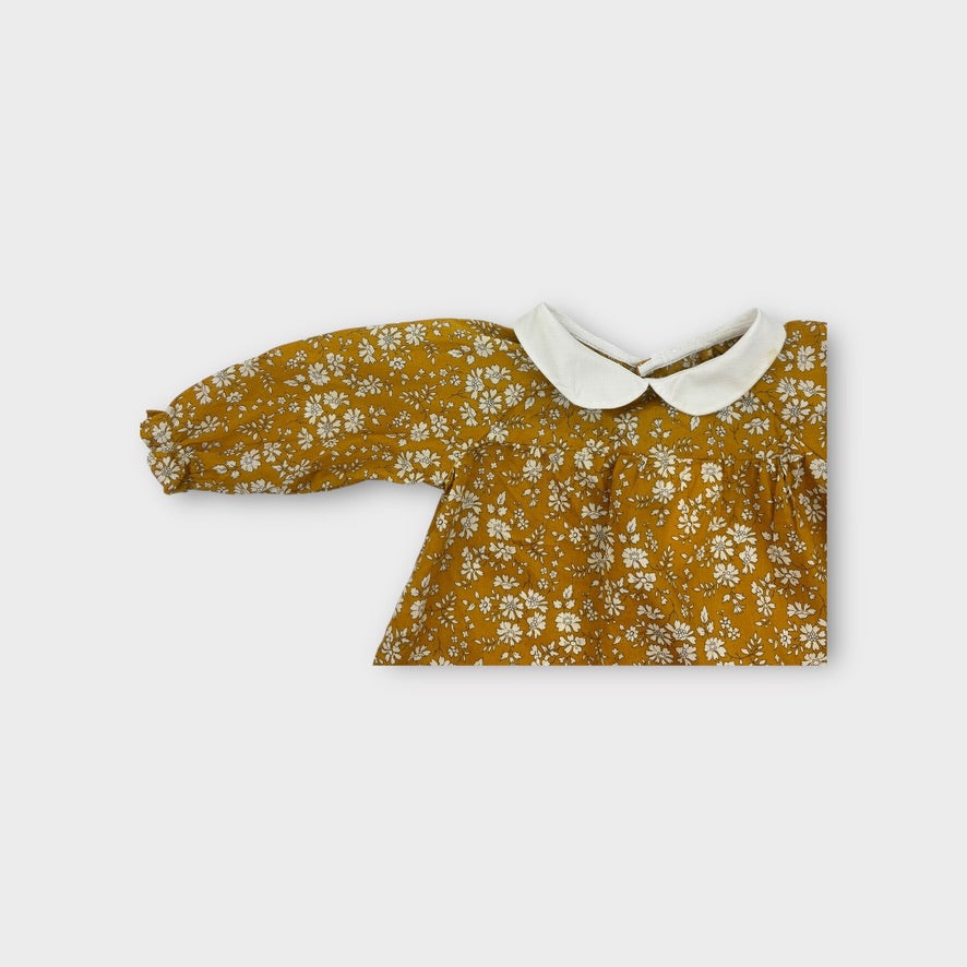 Jacadi Paris Mustard Floral Blouse, Size 0000
