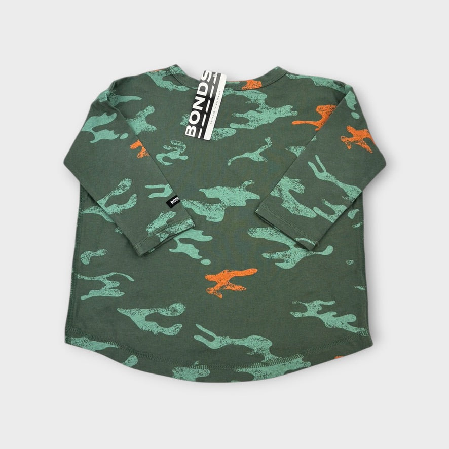 Bonds Long Sleeve Camo Top, Size 1