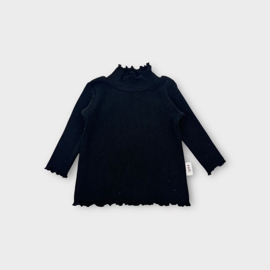 Soll the Label Ribbed Black Top, Size 000