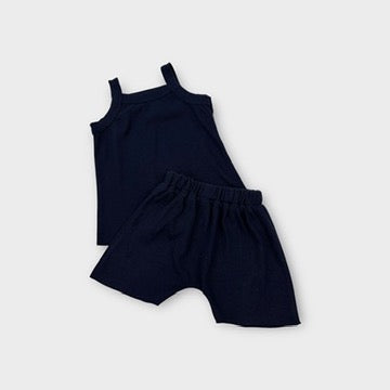 Navy Ribbed Singlet and Shorts Set, Size 4