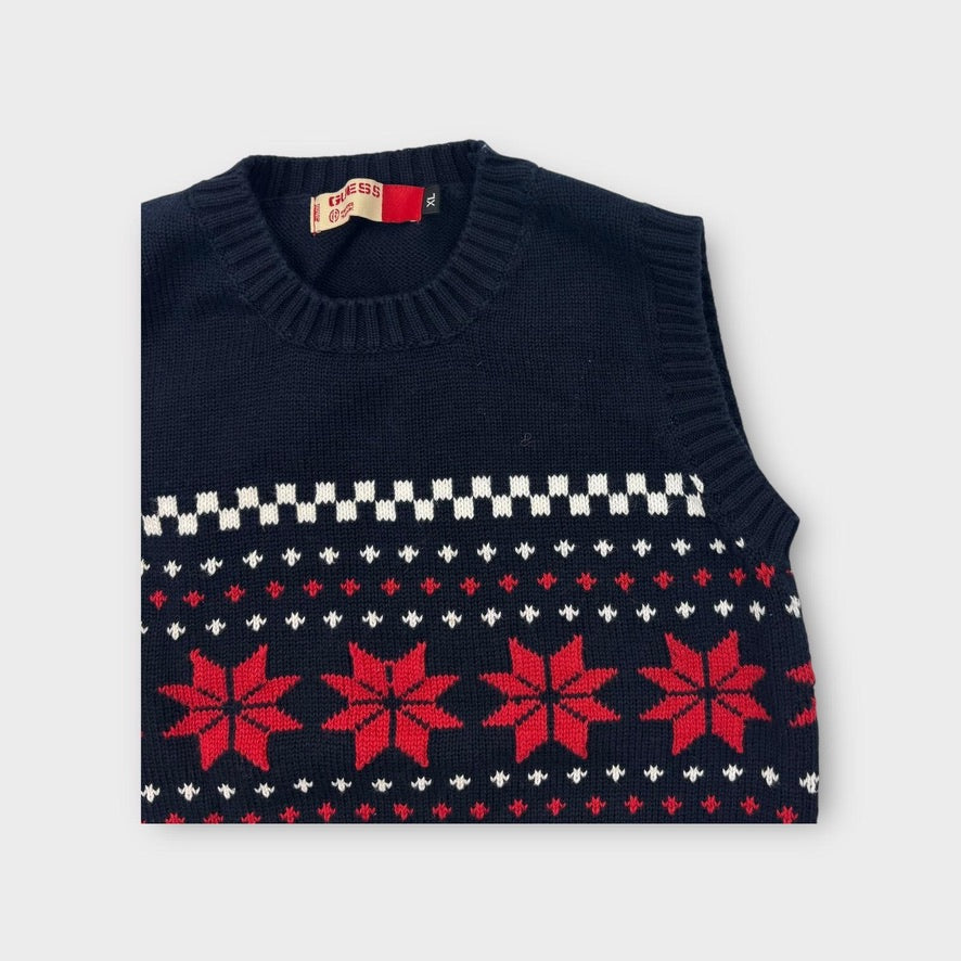 Guess Fair Isle Knitted Vest Navy, Size 7