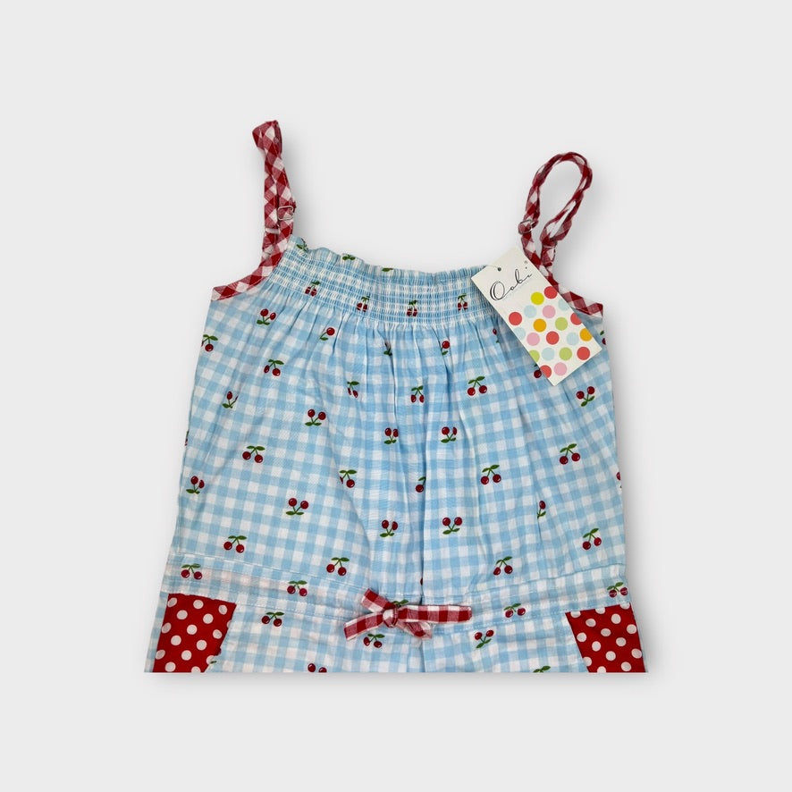 Oobi Cherry Gingham Playsuit, Size 7