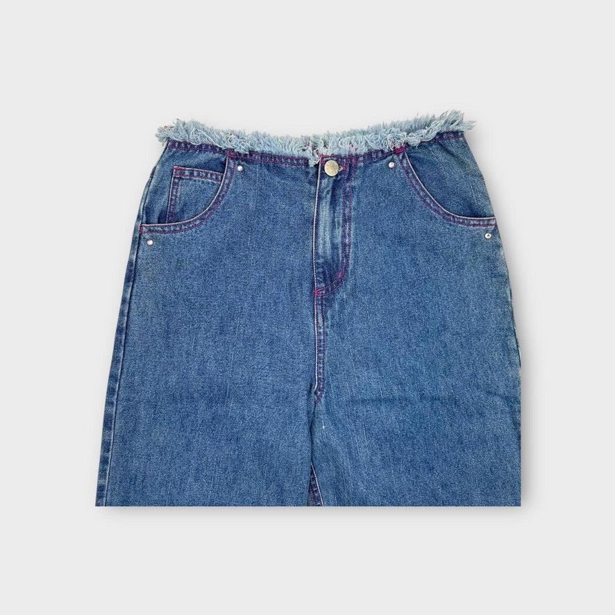 Vintage Pink Rhinestone Denim Jeans, Size 10