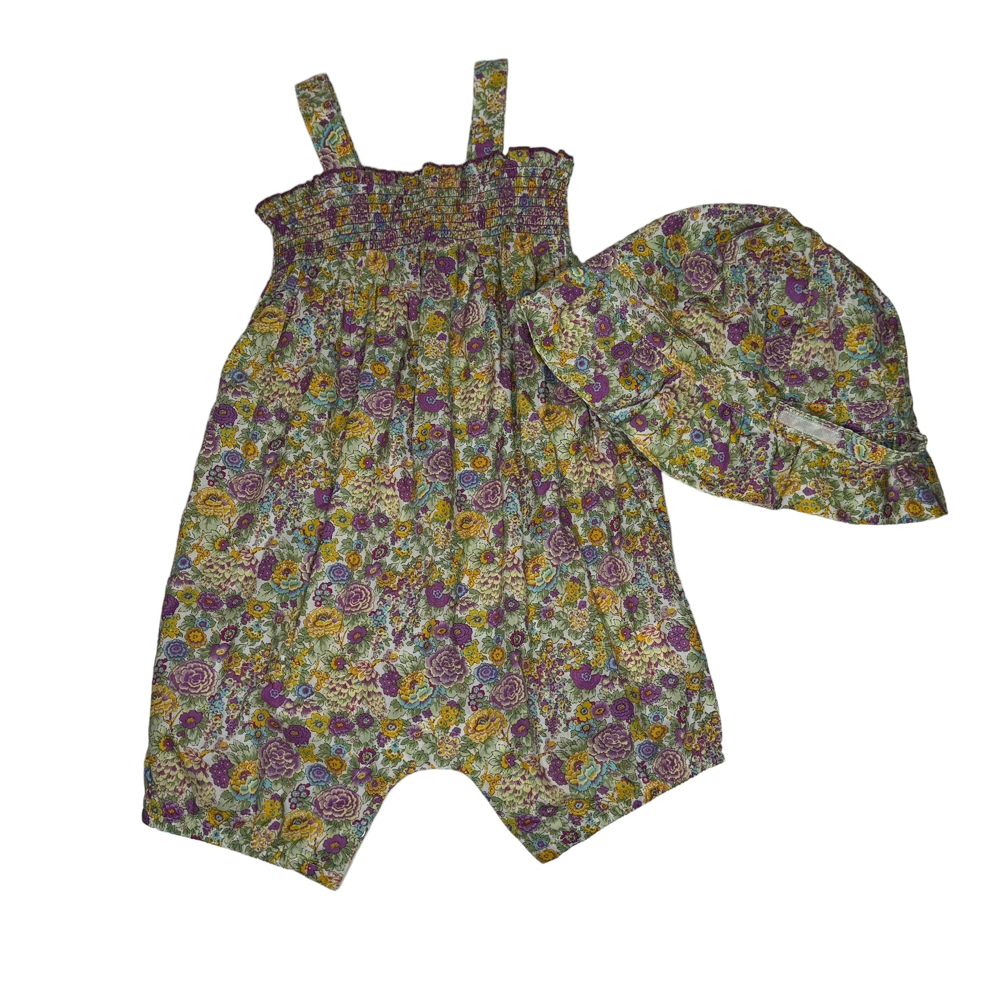 David Jones Gingham Smocked Romper + Hat Set, Size 2