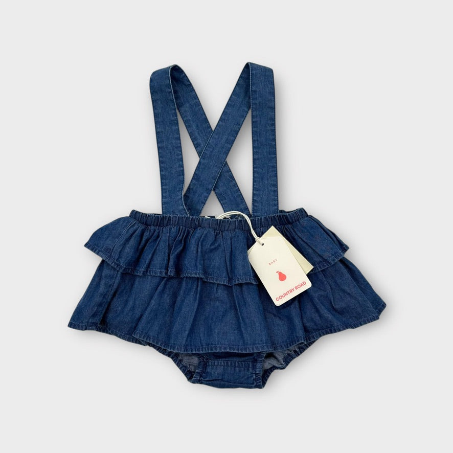 Country Road Ruffle Denim Romper, Size 2
