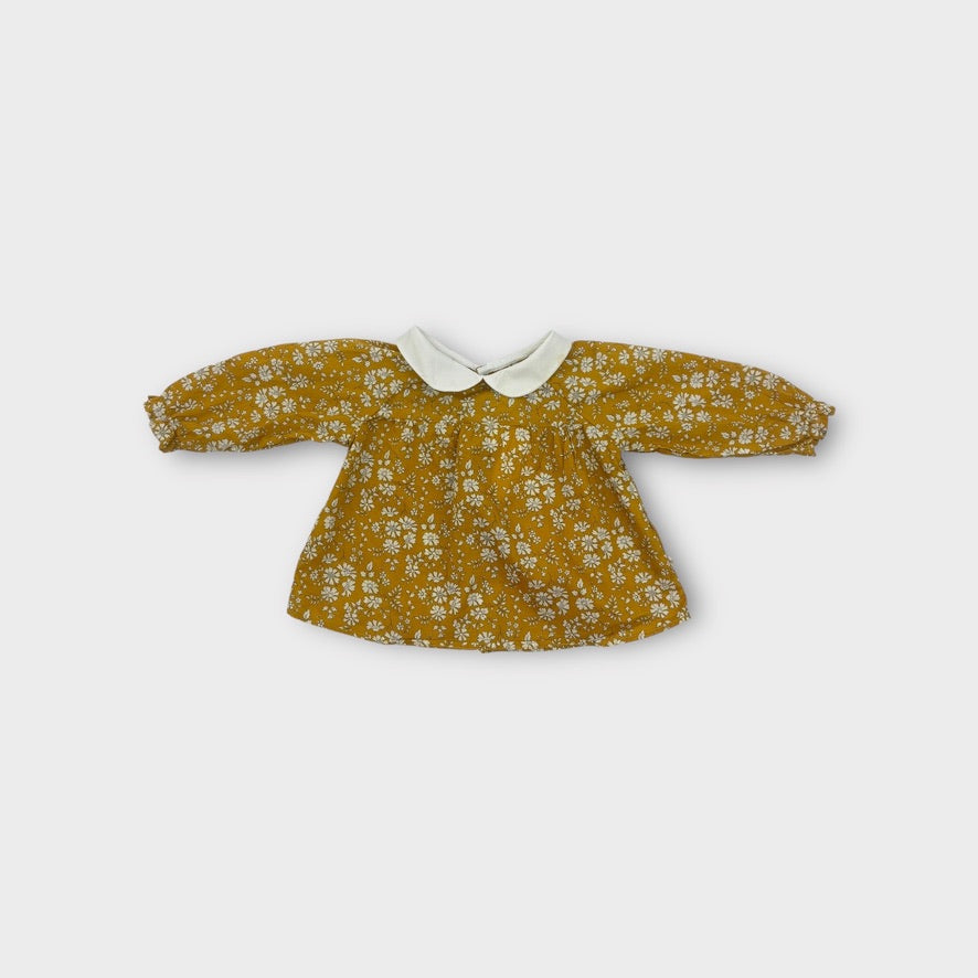 Jacadi Paris Mustard Floral Blouse, Size 0000