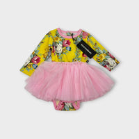 Rock Your Baby Yellow Floral Tulle Dress, Size 1