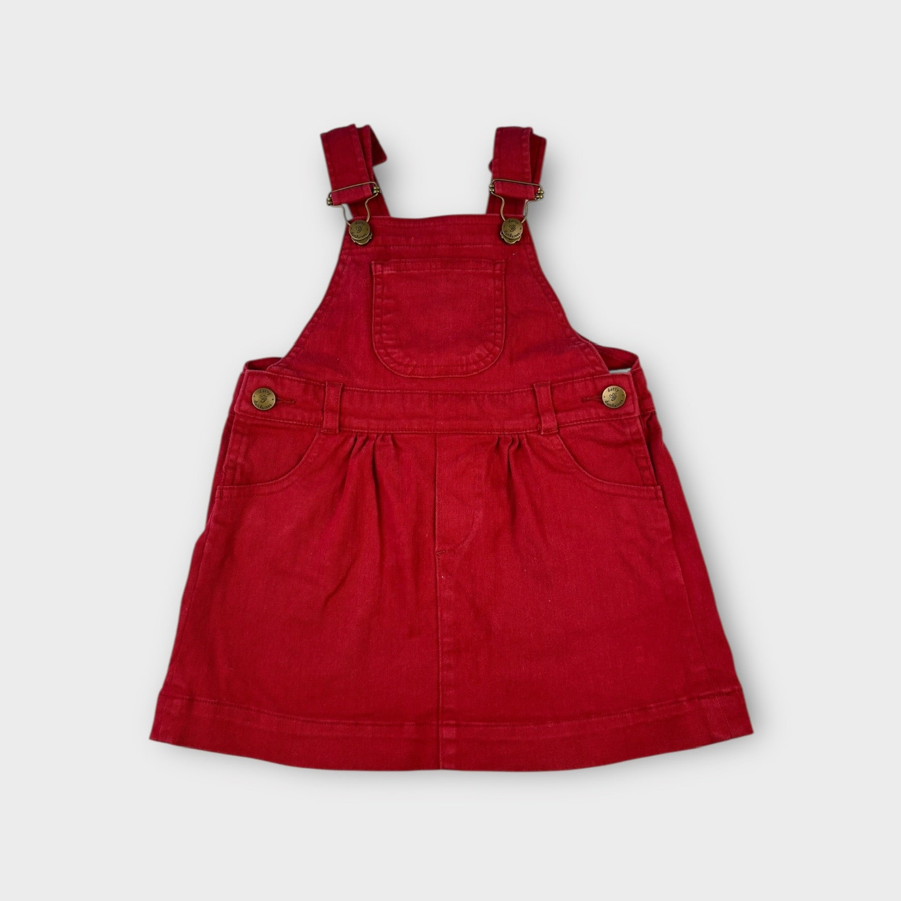 Dotty Dungarees Red Pinafore Dress, Size 2