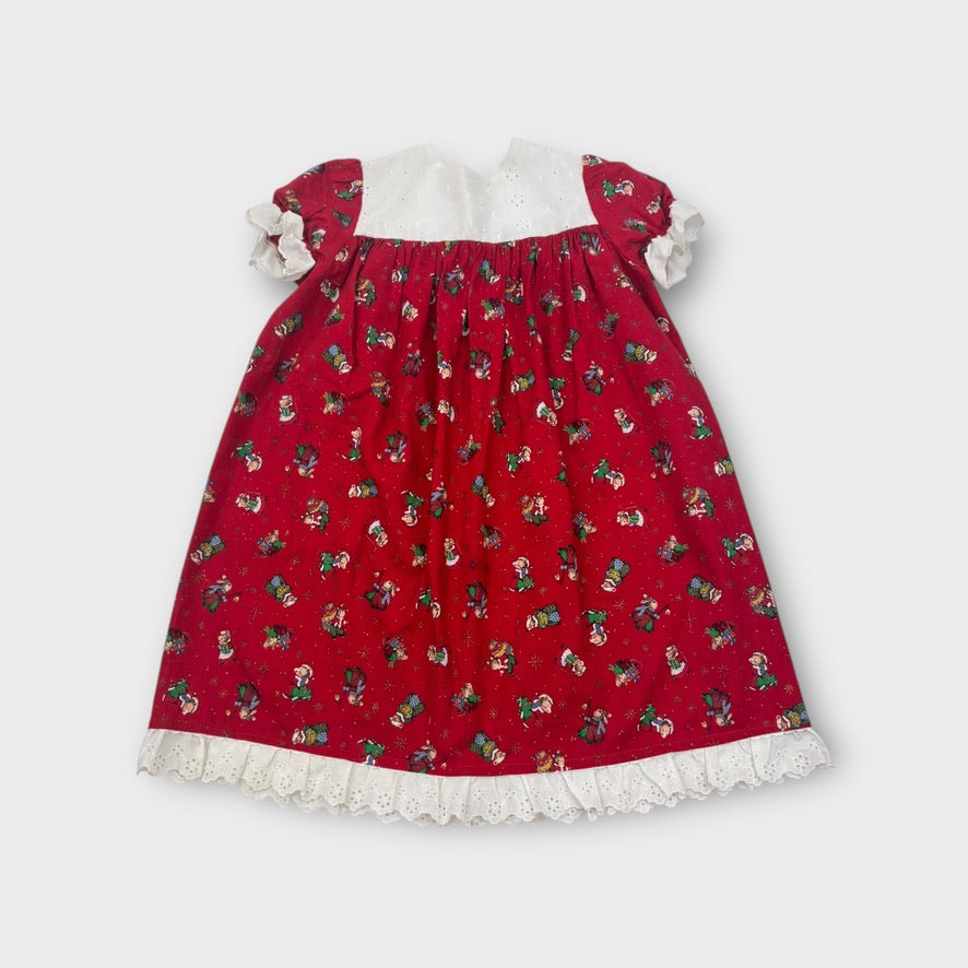 Vintage Handmade Christmas Dress and Hat Set, Size 4