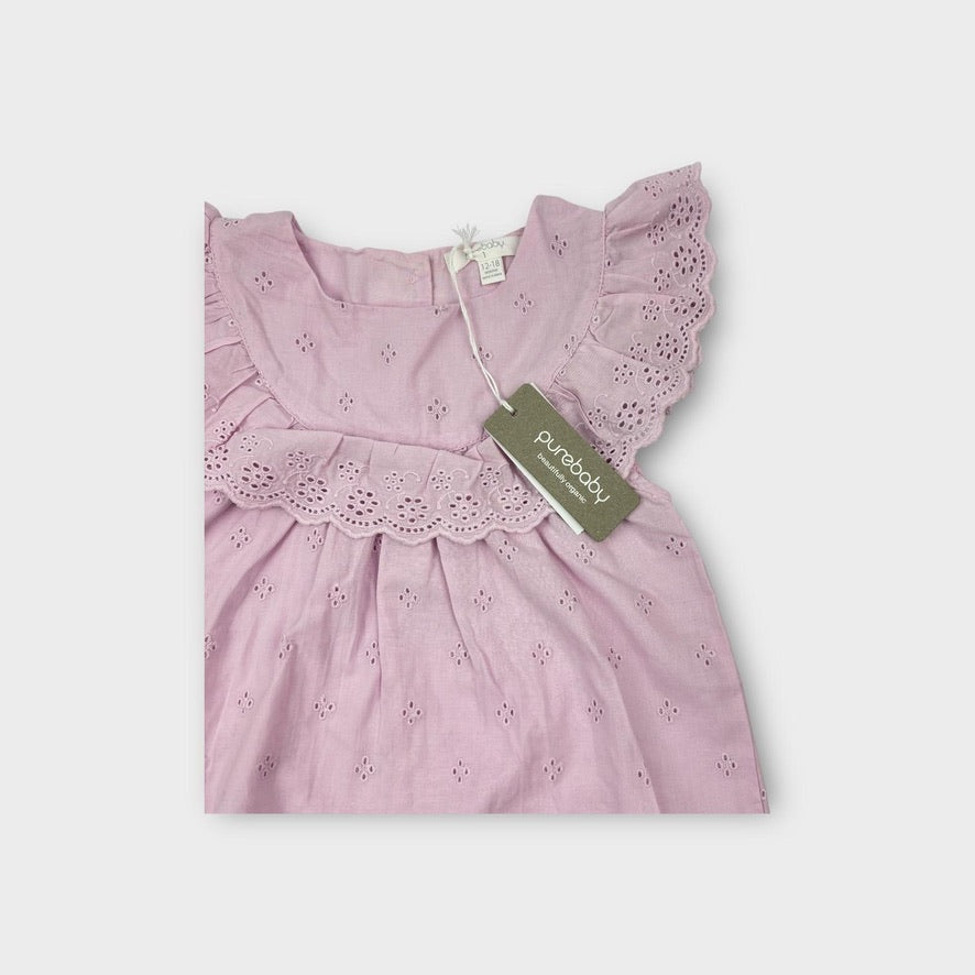 Purebaby Broderie Romper, Size 1