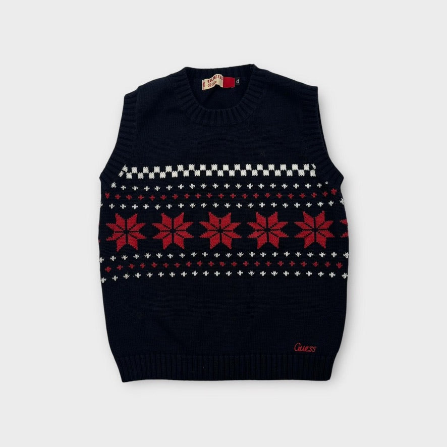 Guess Fair Isle Knitted Vest Navy, Size 7