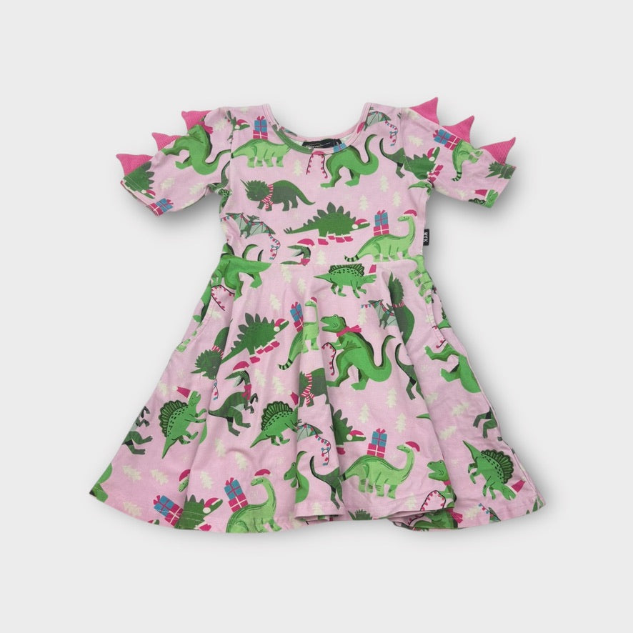 Rock Your Kid Dinosaur Christmas Dress, Size 3