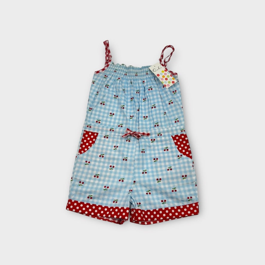 Oobi Cherry Gingham Playsuit, Size 7