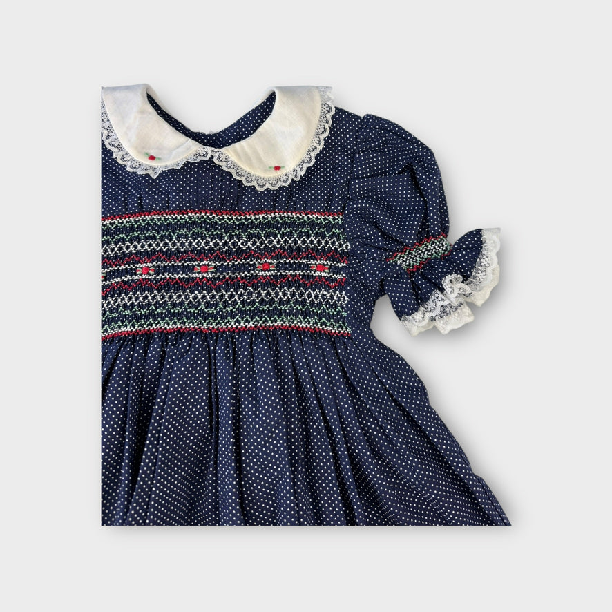 Vintage Navy Smocked Dress, Size 18M