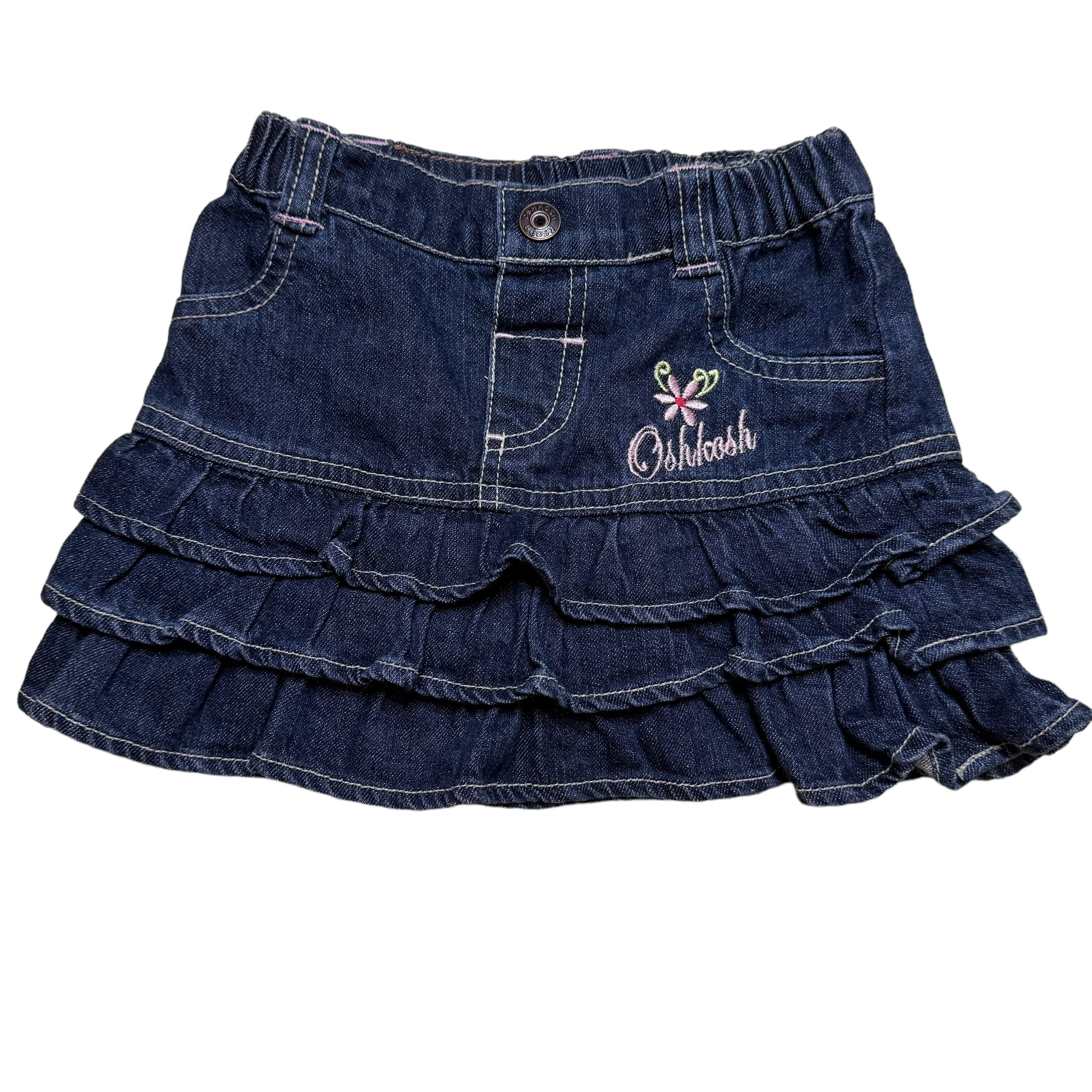 Oshkosh Tiered Denim Embroidered Skirt, Size 0