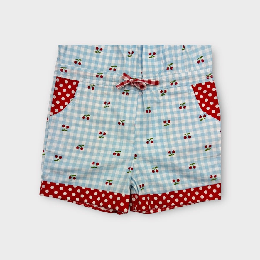 Oobi Cherry Gingham Playsuit, Size 7