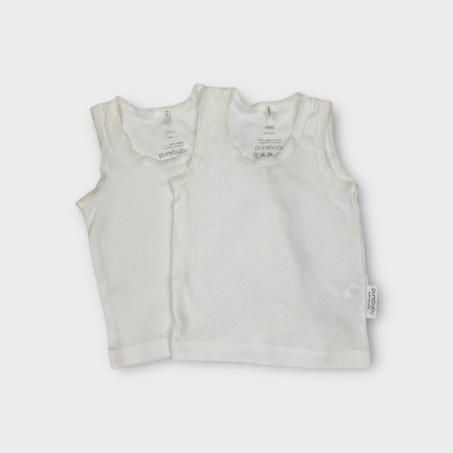 Purebaby Two Pack Singlets Size NB
