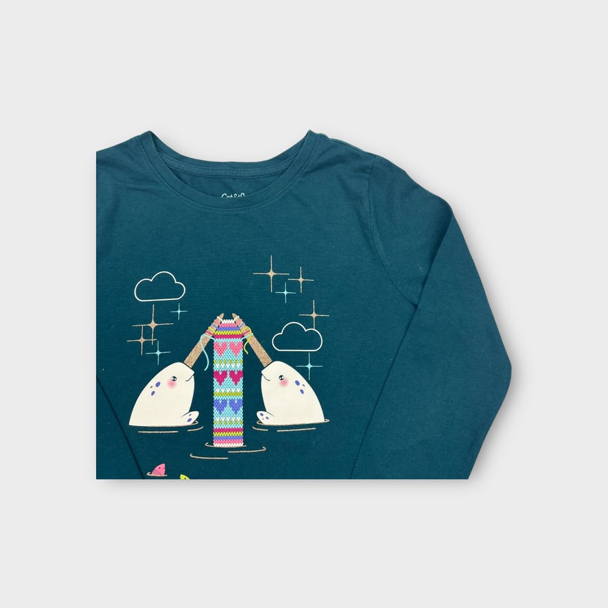 Cat & Jack Long Sleeve Narwhal Top, Size 10-12