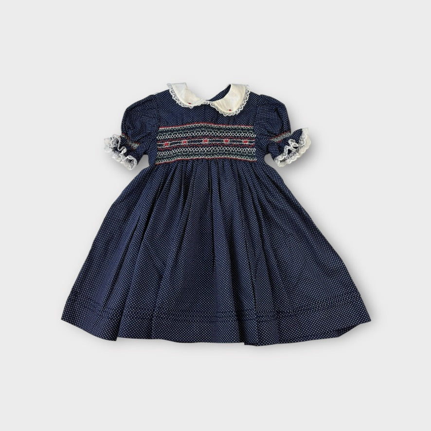 Vintage Navy Smocked Dress, Size 18M