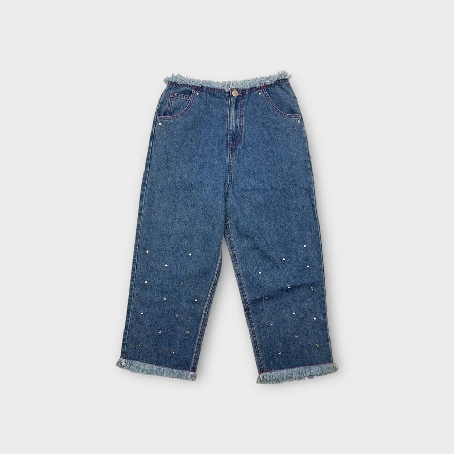 Vintage Pink Rhinestone Denim Jeans, Size 10