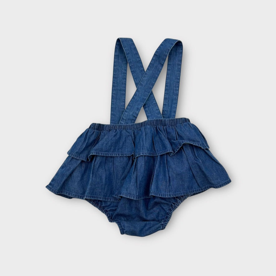 Country Road Ruffle Denim Romper, Size 2