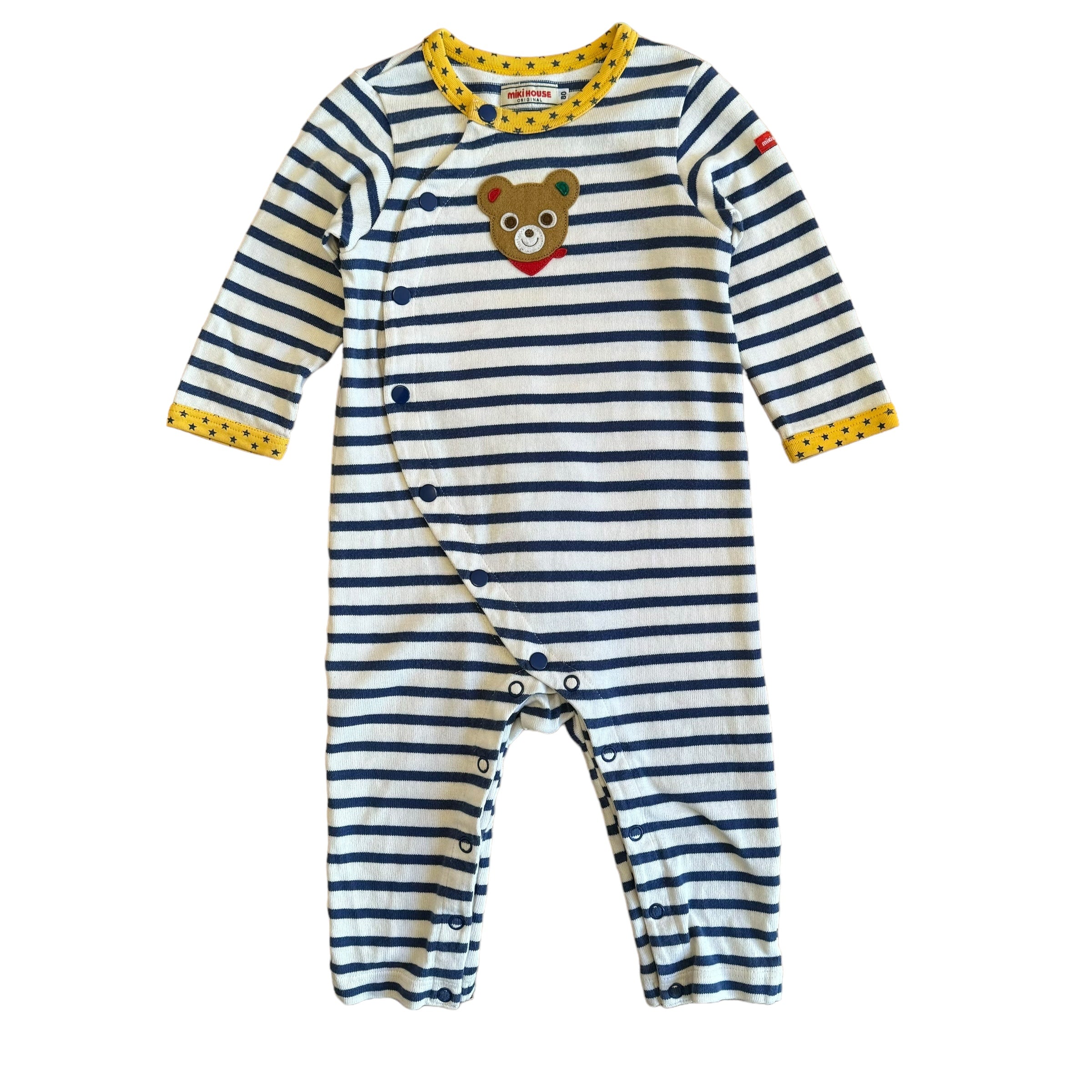Miki House Original Stripe Bear Onesie, 9-12 months