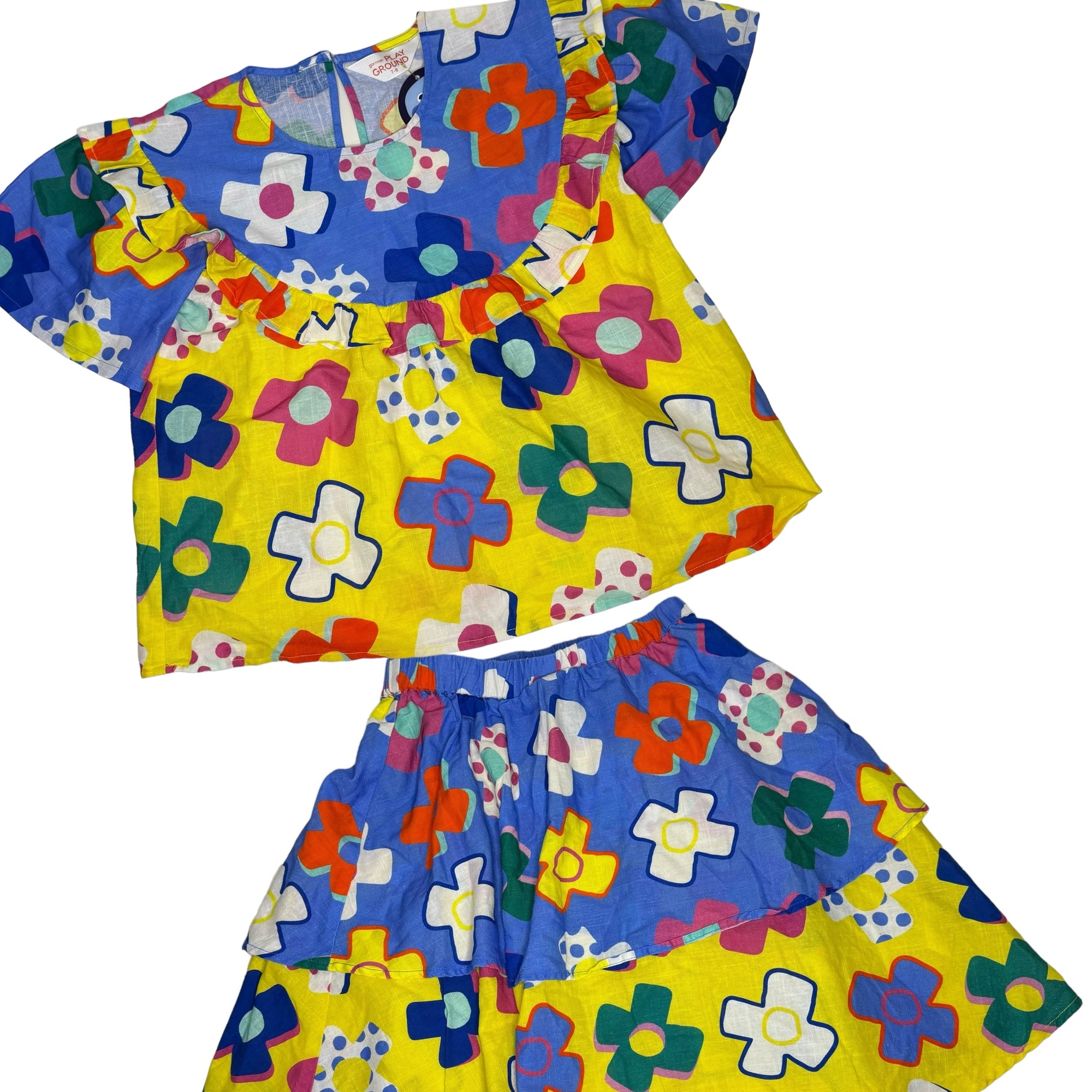 Gorman Playground Organic Cotton Print Ruffle Top and Skirt Set, Size 7-8