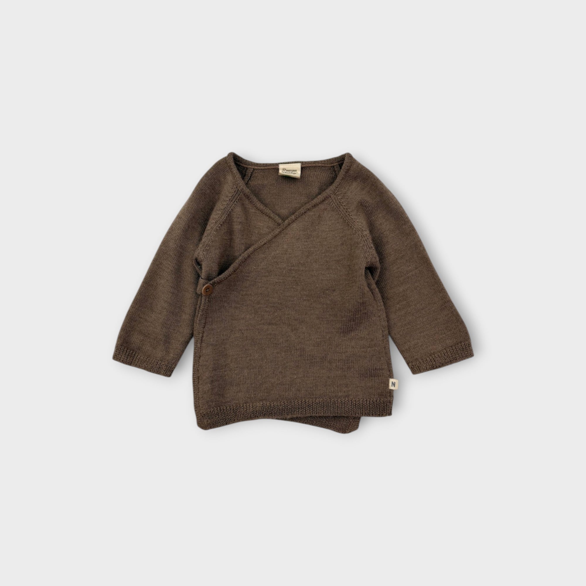 Nature Baby Brown Merino Wrap Cardigan, Size 0