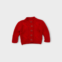 Petit Bateau Red Cable Knit Cardigan, Size 000