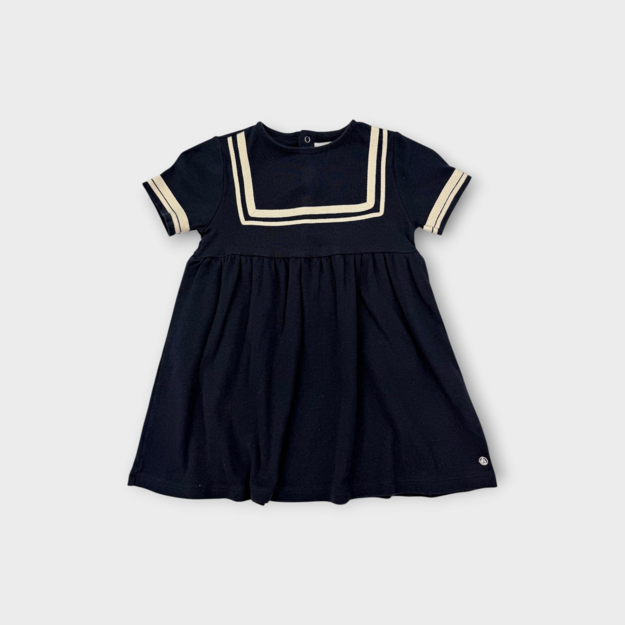 Petit Bateau Contrast Piping Navy Dress, Size 1
