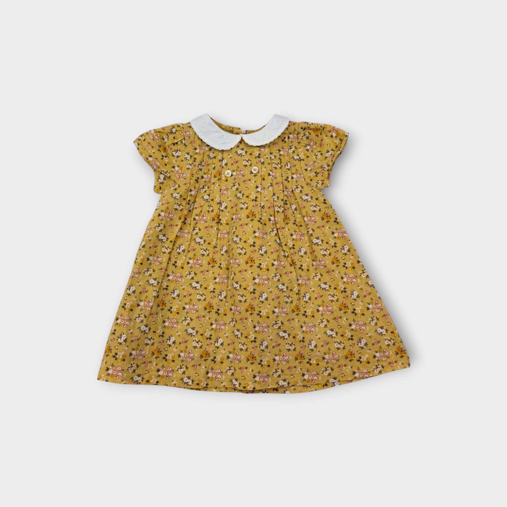 Bout'chou Cotton Print Mustard Dress & Bloomers, Size 00