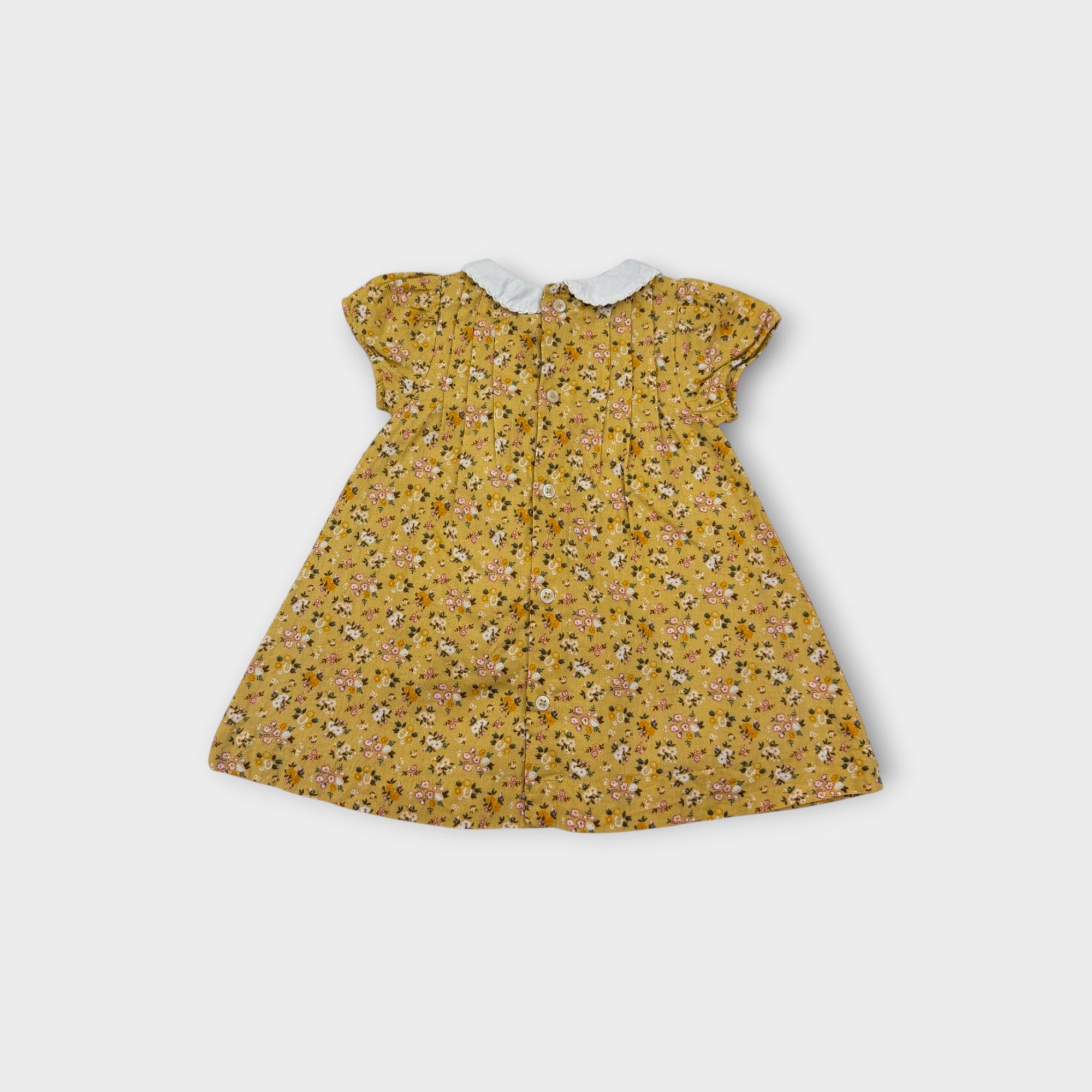 Bout'chou Cotton Print Mustard Dress & Bloomers, Size 00
