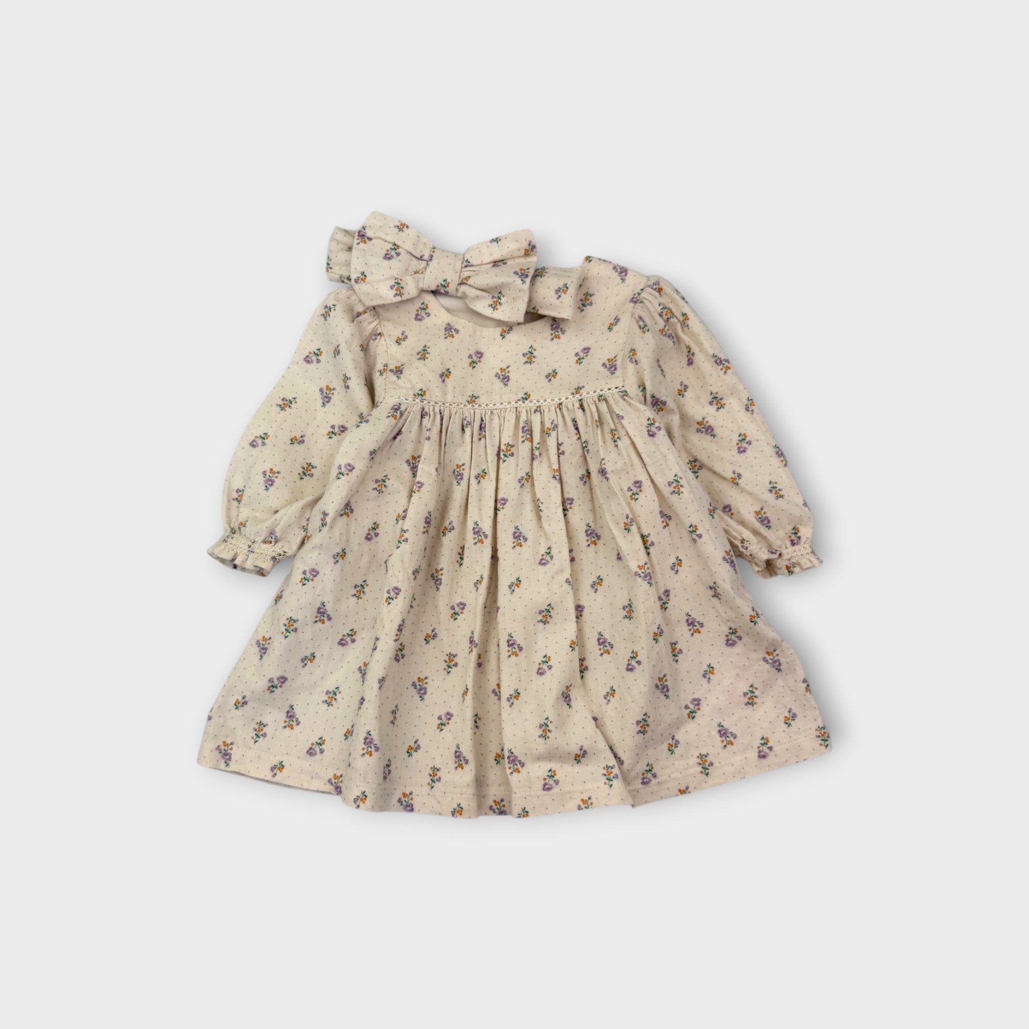 Purebaby Cream Floral Flannel Dress, Size 0