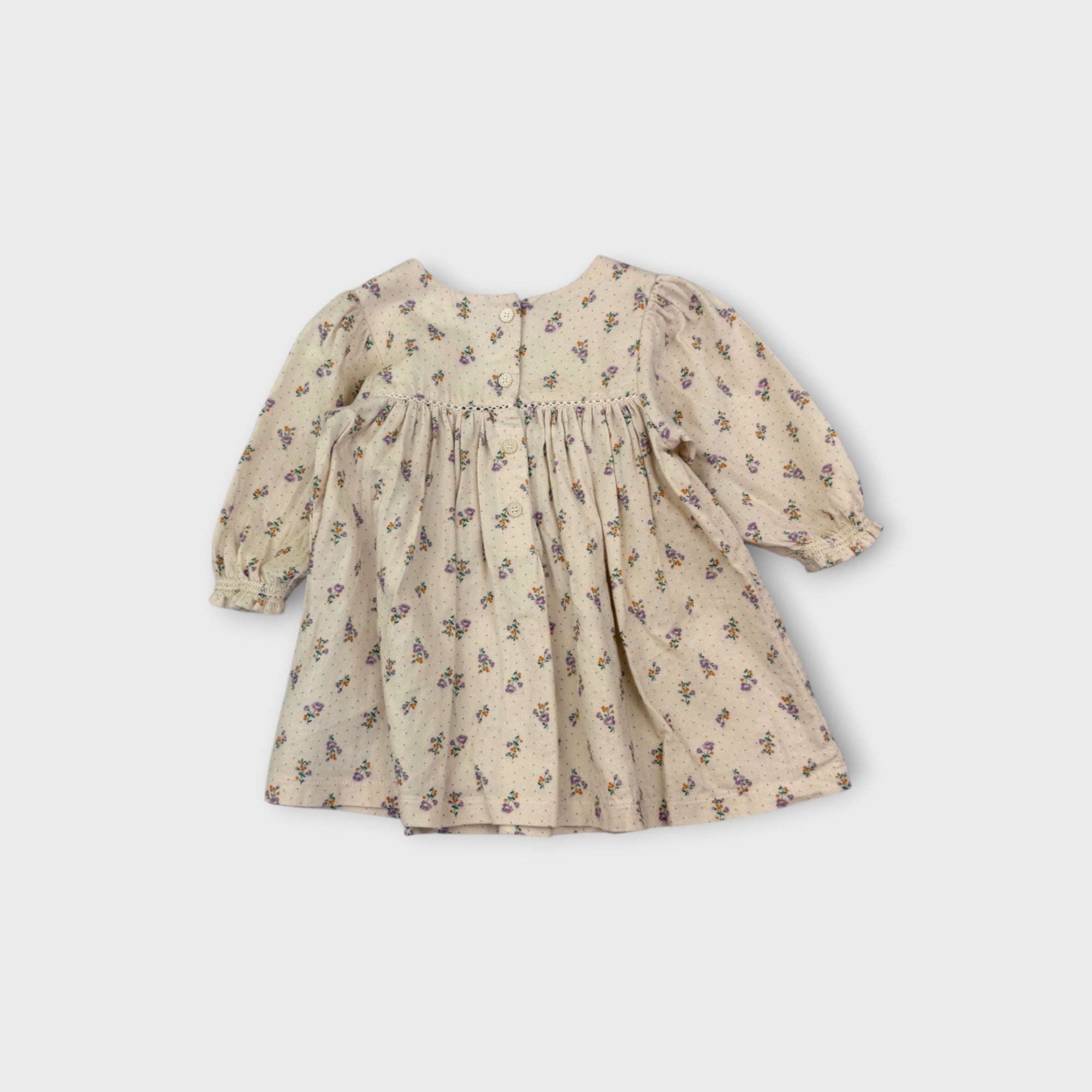 Purebaby Cream Floral Flannel Dress, Size 0