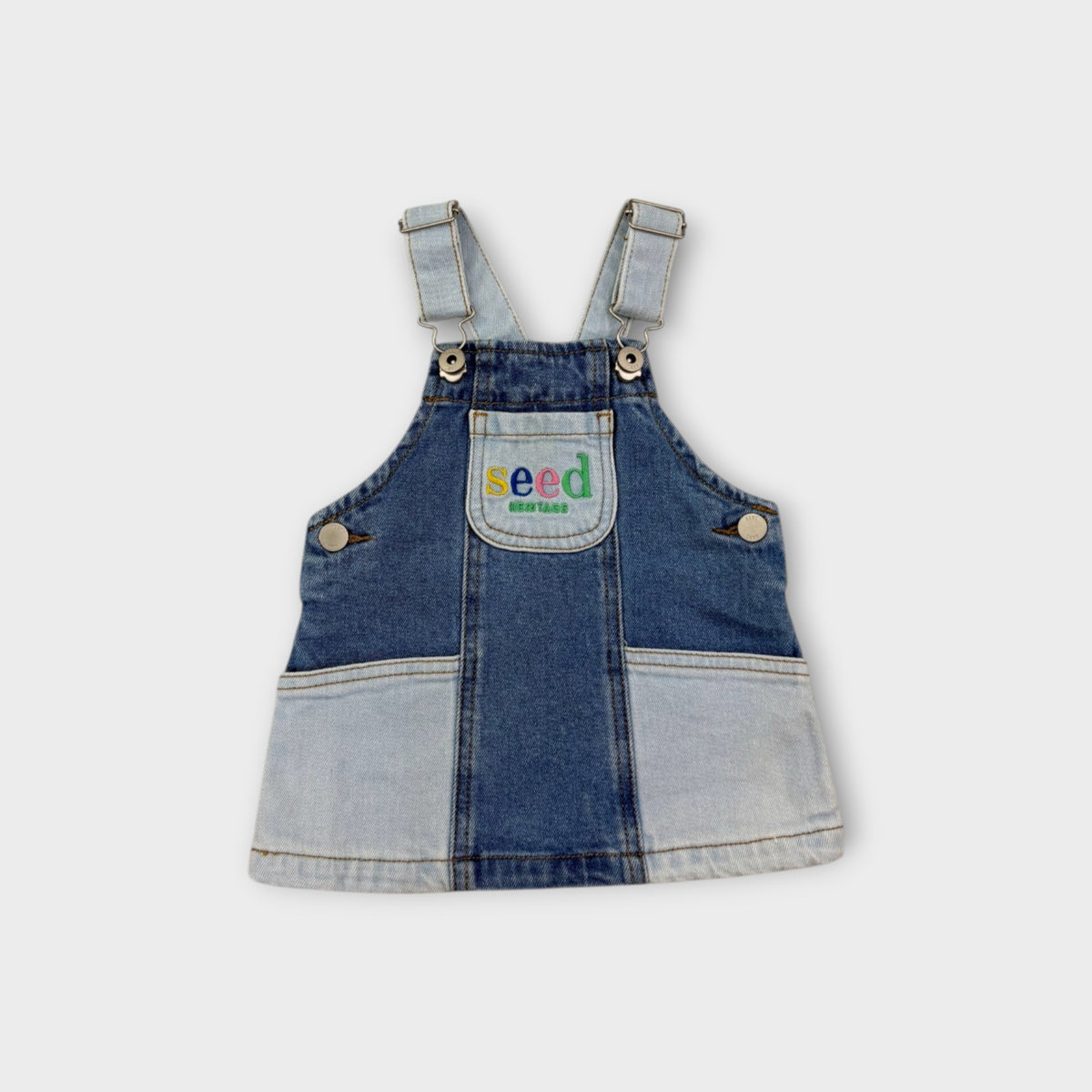 Seed Heritage Two-Tone Denim Pinafore Dress, Size 000