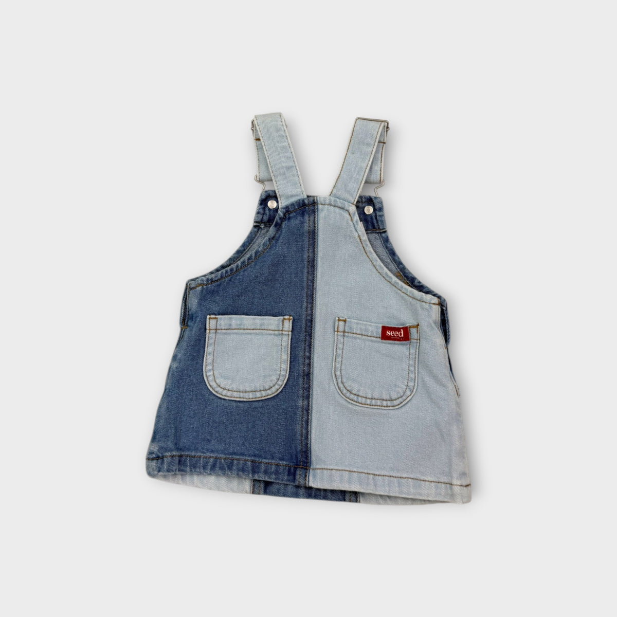 Seed Heritage Two-Tone Denim Pinafore Dress, Size 000