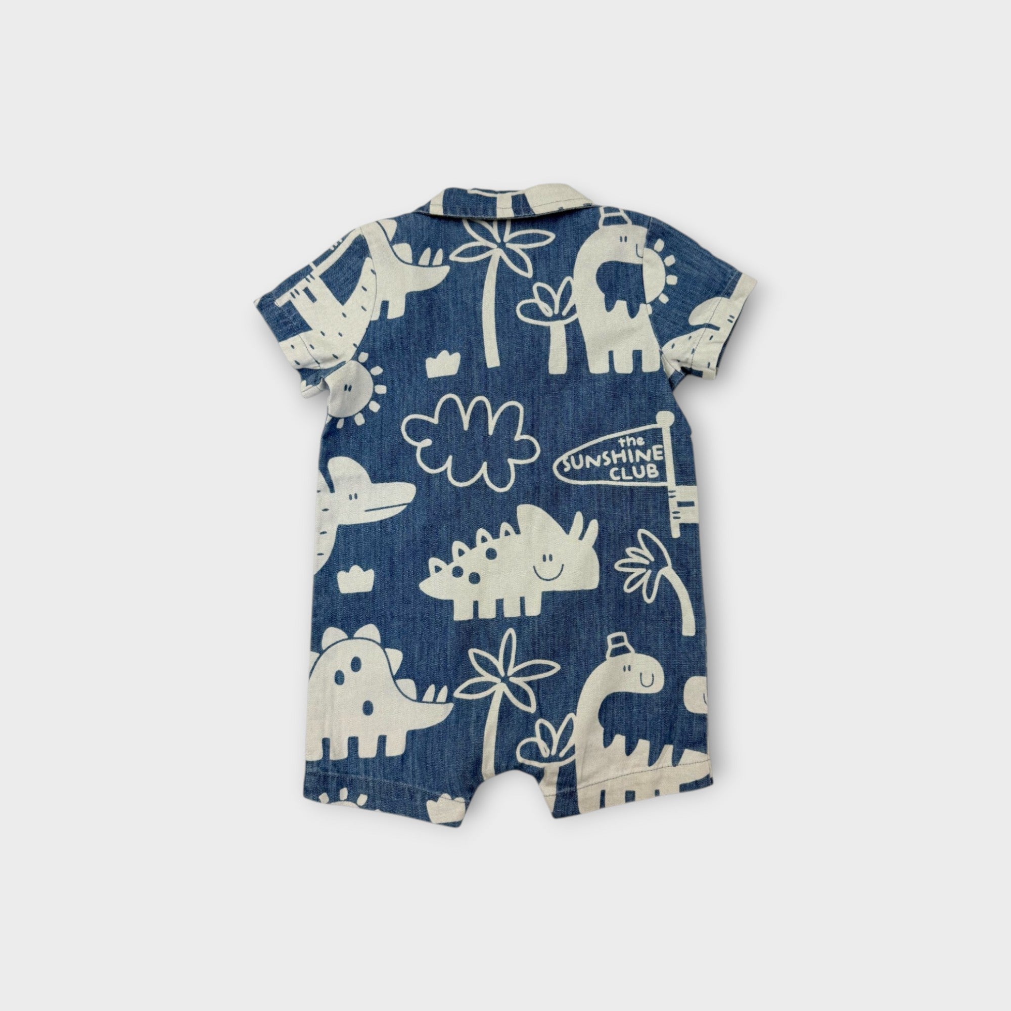 Jack & Milly Dino Print Chambray Romper, Size 00