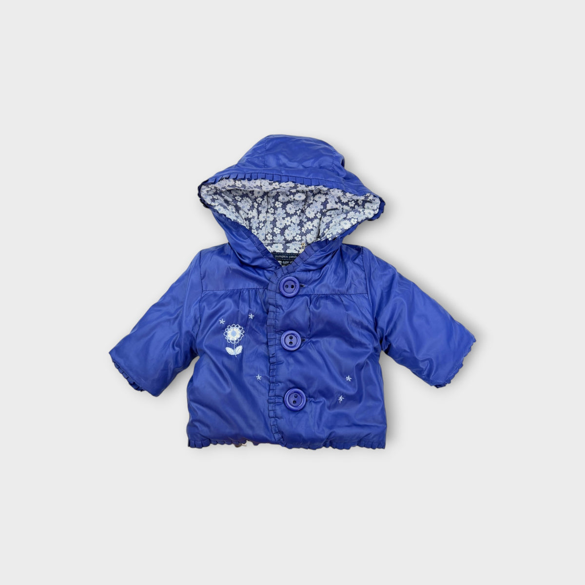 Retro Pumpkin Patch Blue Hooded Jacket, Size 00