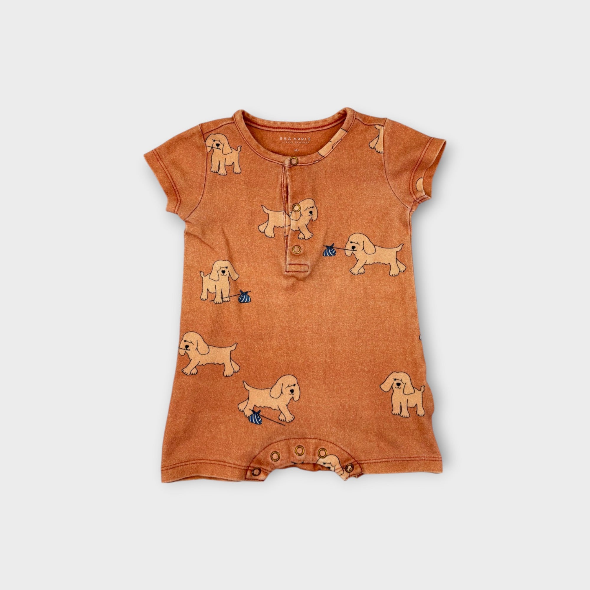 Sea Apple Puppy Print Romper, Size 00