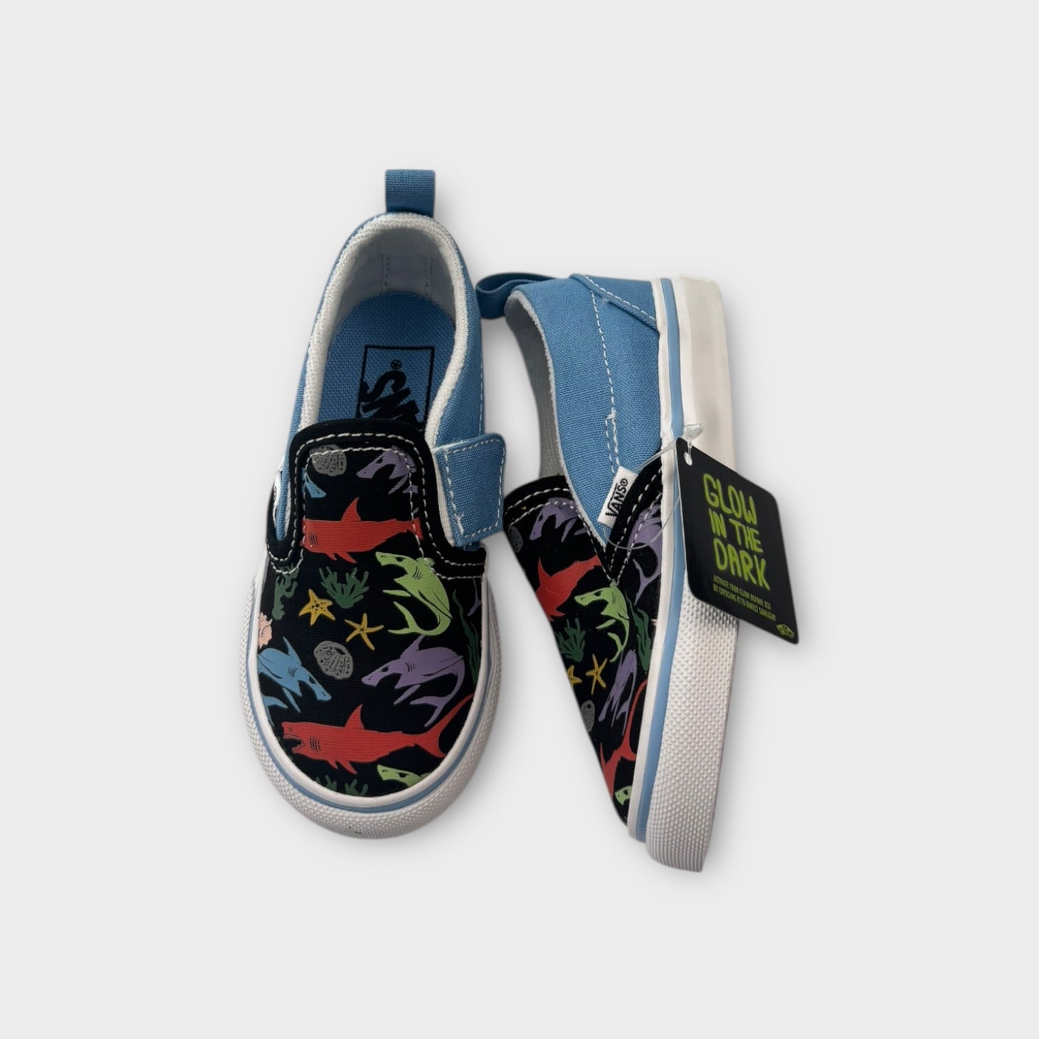 Vans Glow Sharks Slip Ons, Size EU 22