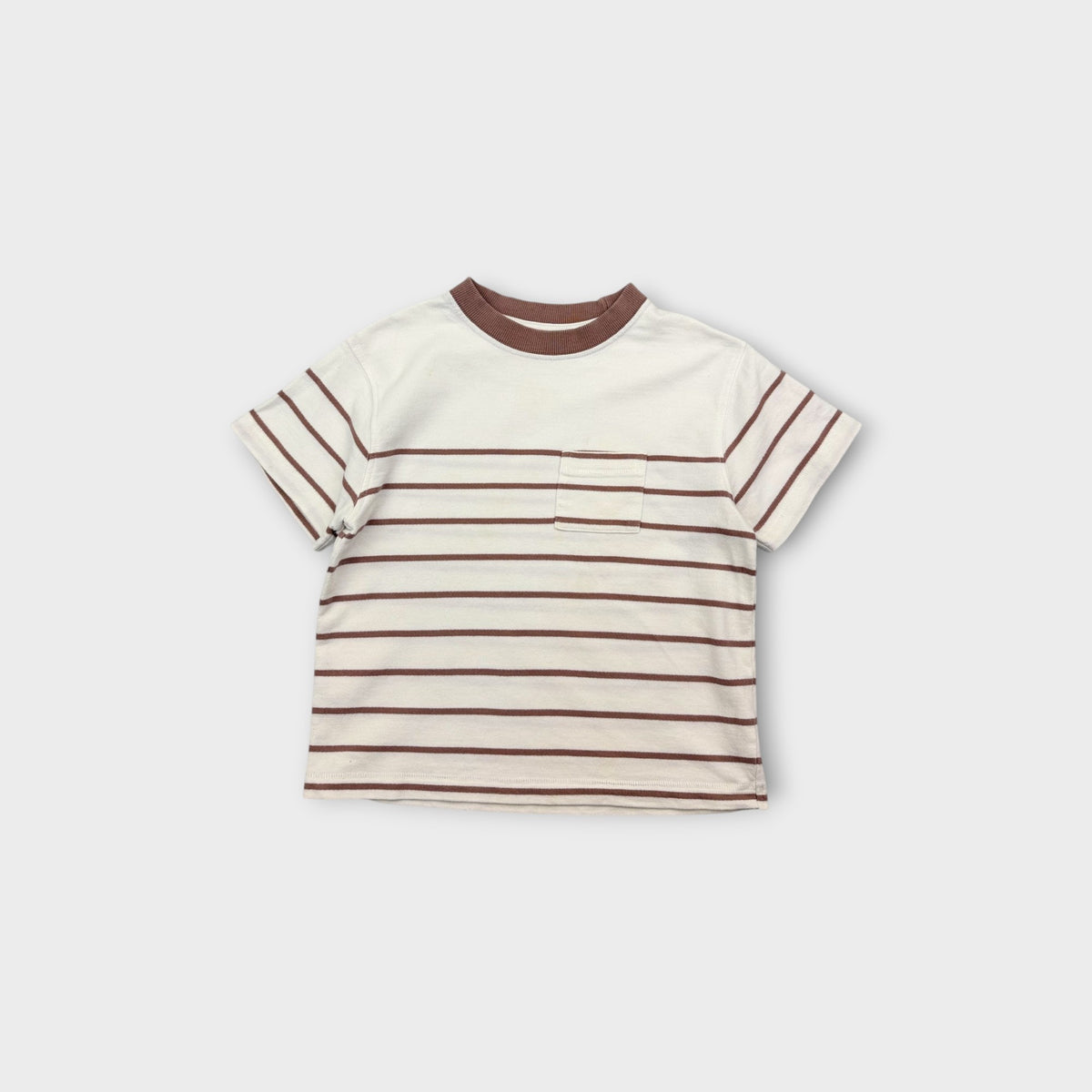 White & Brown Stripe T-Shirt, Size 3