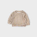 Mini Zali Beige Gingham Matching Set, Size 0