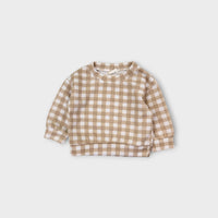 Mini Zali Beige Gingham Matching Set, Size 0