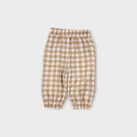 Mini Zali Beige Gingham Matching Set, Size 0
