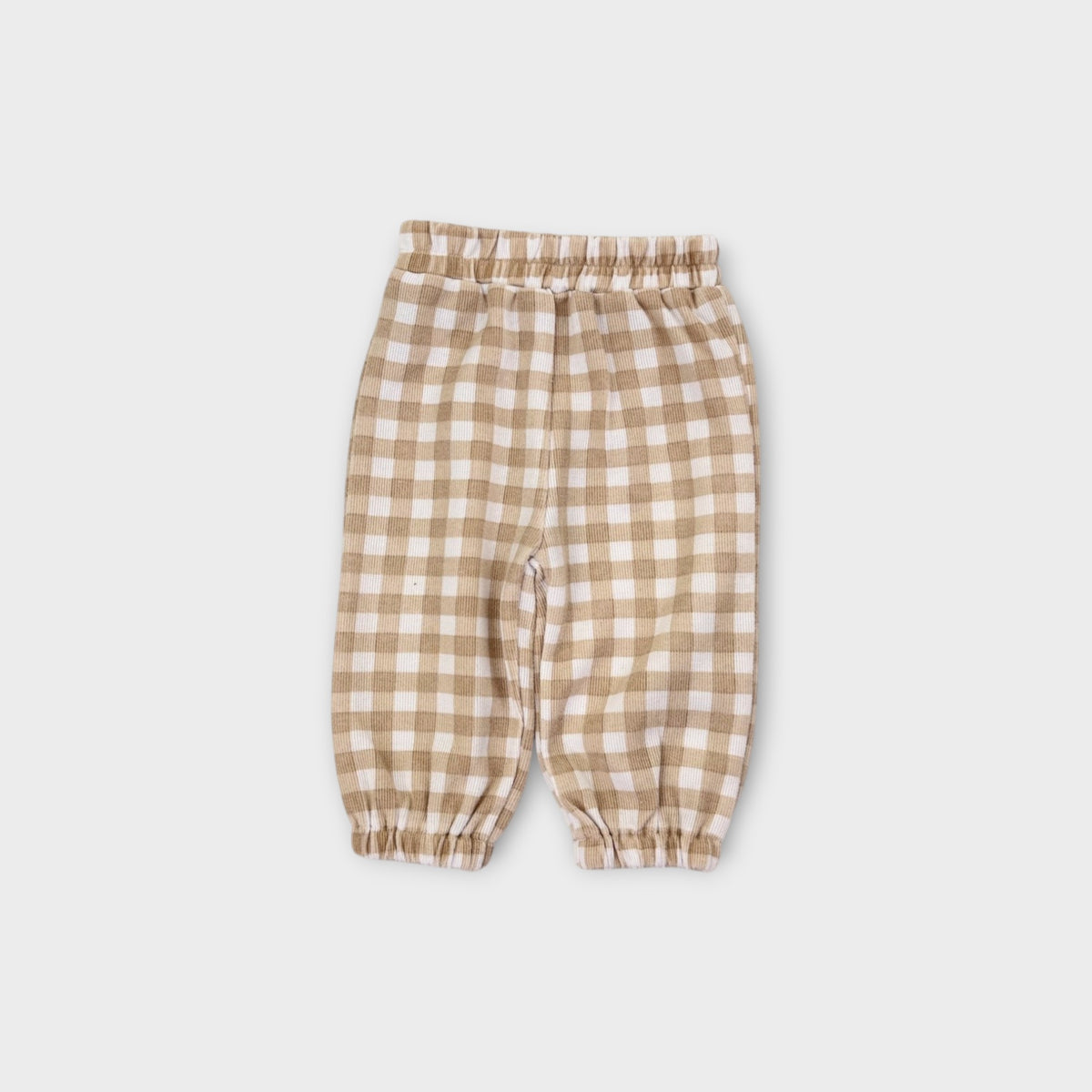 Mini Zali Beige Gingham Matching Set, Size 0