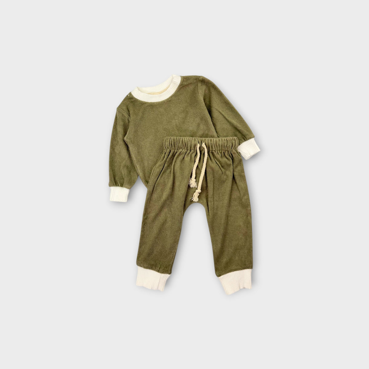 Tiny Trove Olive Terry Matching Set, Size 00