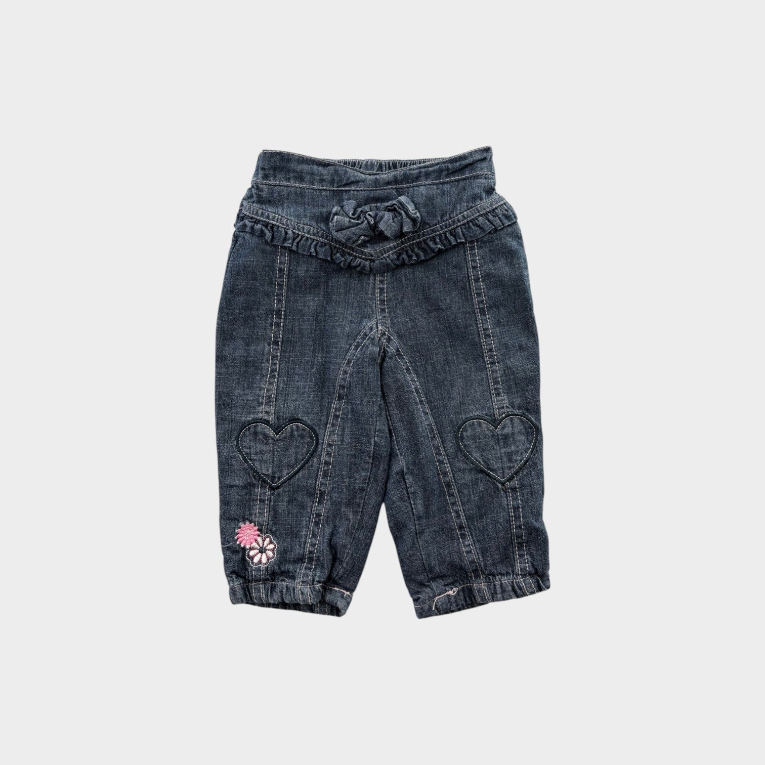 Retro Denim Heart Barrel Pants, Size 0