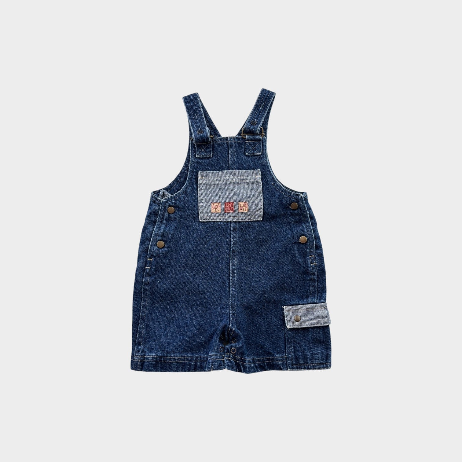 Denim Patch Overalls, Size 0