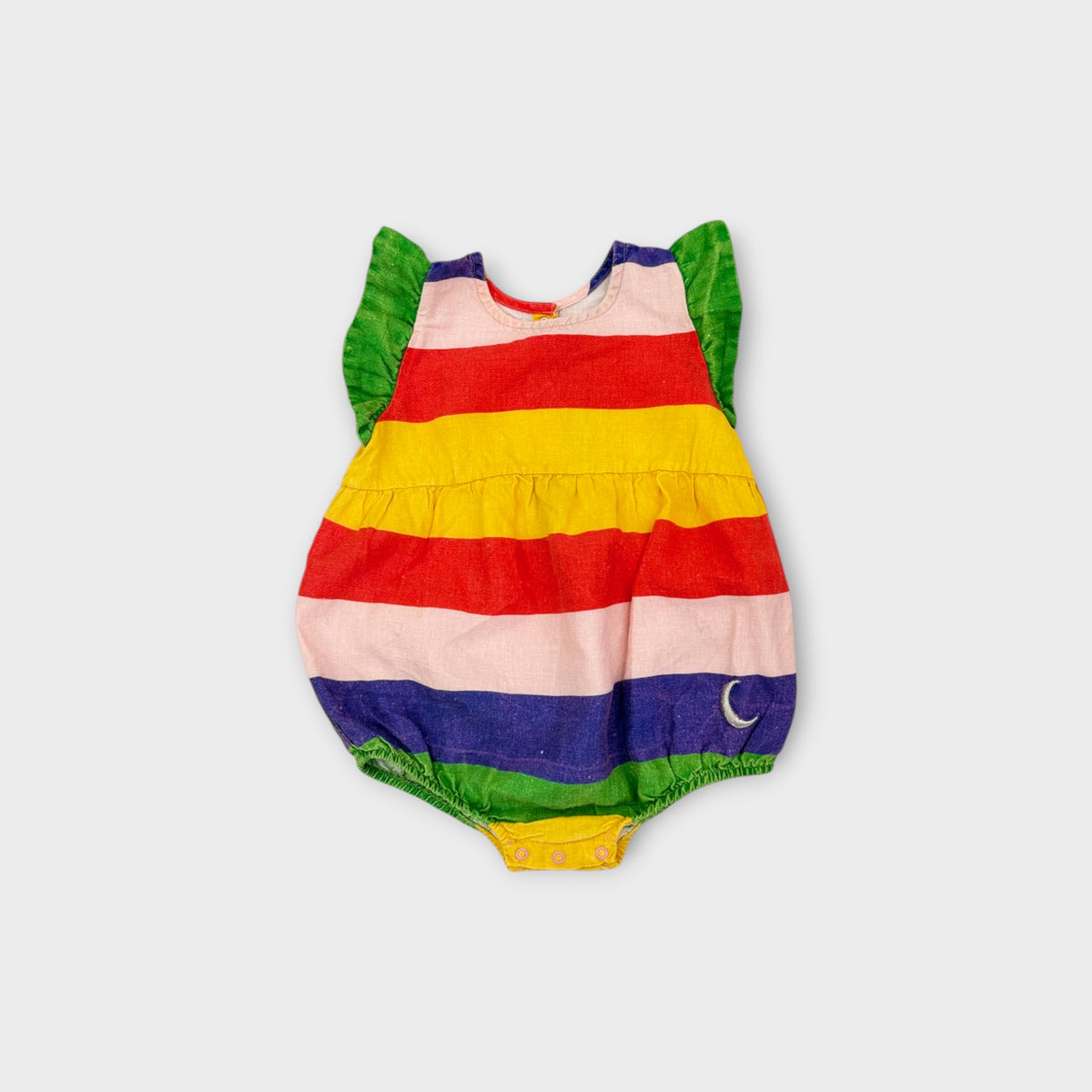 Kip & Co Rainbow Stripe Linen Romper, Size 2